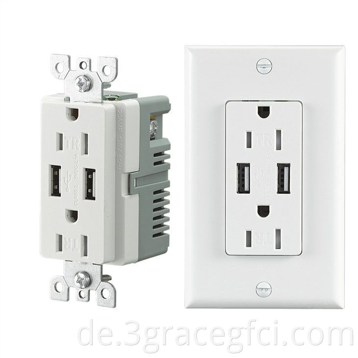 American Smart GFCI Socket With 2.1A USB Outlet Port